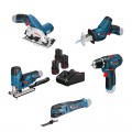 Set mit 5 12 V Maschinen GSR + GST + GOP + GKS + GSA + 3 Akkus Bosch