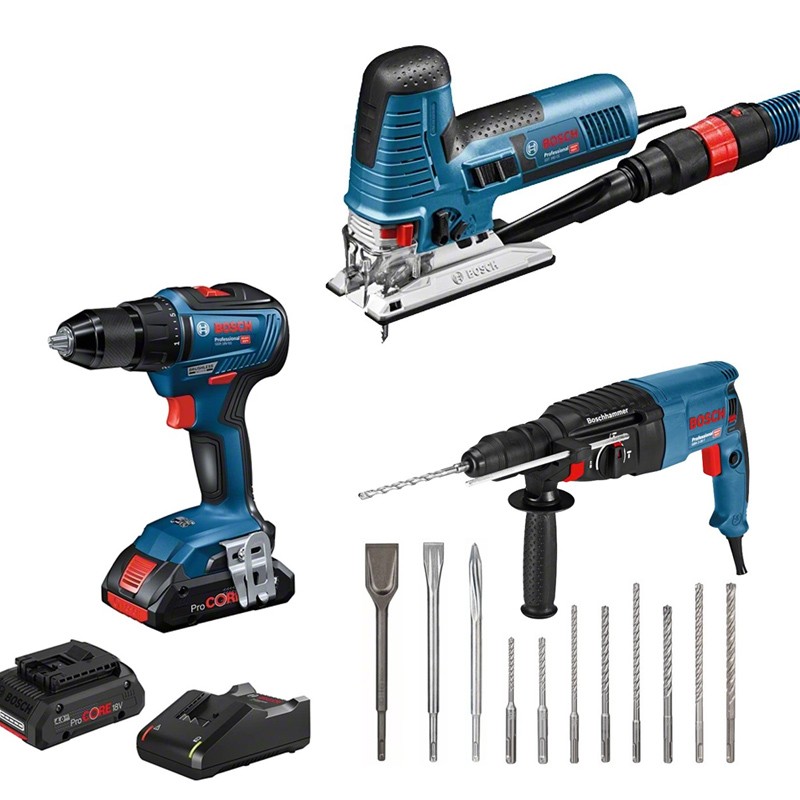 Set Bosch Scie sauteuse + Perforateur + Perceuse Set Bosch Scie sauteuse + Perforateur + Perceuse