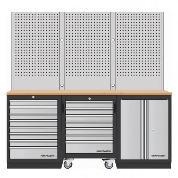 Mobilier d'atelier 3 éléments établi servante intégrée + Panneau perforé Mobilio 3964K-87S-W Kraftwerk