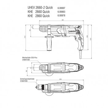 Perforateur 3 fonctions avec accessoires UHE 2660-2 QUICK SET Metabo