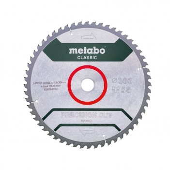 Lame de scie PRECISION CUT WOOD - CLASSIC », 305x30, Z56 WZ 5° nég Metabo