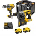 Set de 2 machines perforateur et perceuse 18V + 2 Accus 5.0Ah DCK207P2T DeWalt