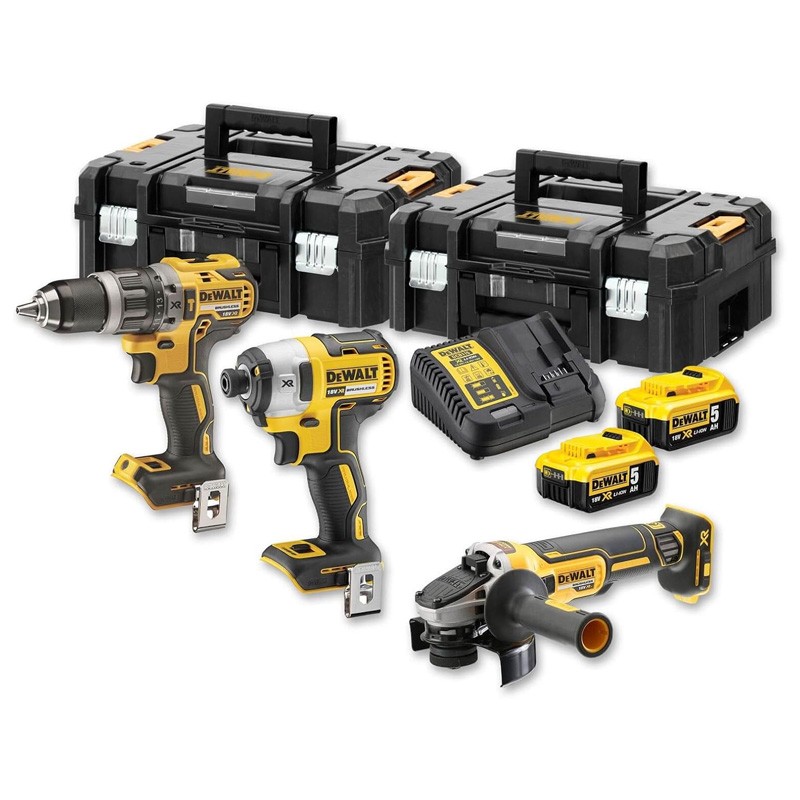 Set de 3 machines 18V, Perceuse, Visseuse à chocs, meuleuse DCK384P2T-QW DeWalt