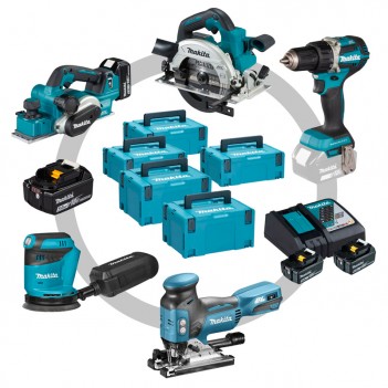 Set menuisier 5 machines + 3 Accus et chargeur 18V Makita