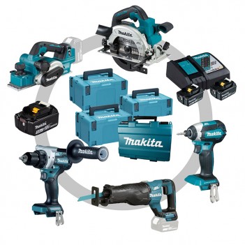 Zimmermannsset 5 Maschinen + 3 Akkus und Ladegerät 18 V Makita
