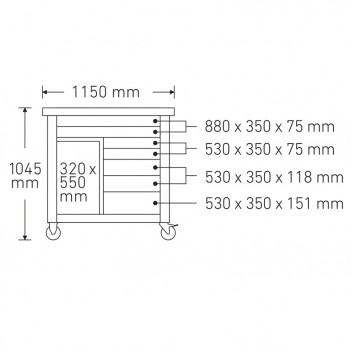 Servante d'atelier 7 tiroirs avec établi, 182 outils 152A Stahlwille