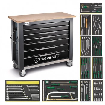 Servante d'atelier 7 tiroirs avec établi, 141 outils 151A Stahlwille