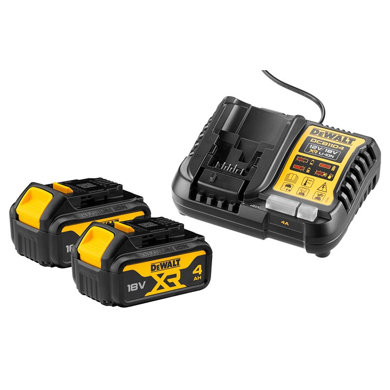 Set de 2 Accus 18V 4.0Ah XR Li-ion + Chargeur DCB1104M2 DeWalt