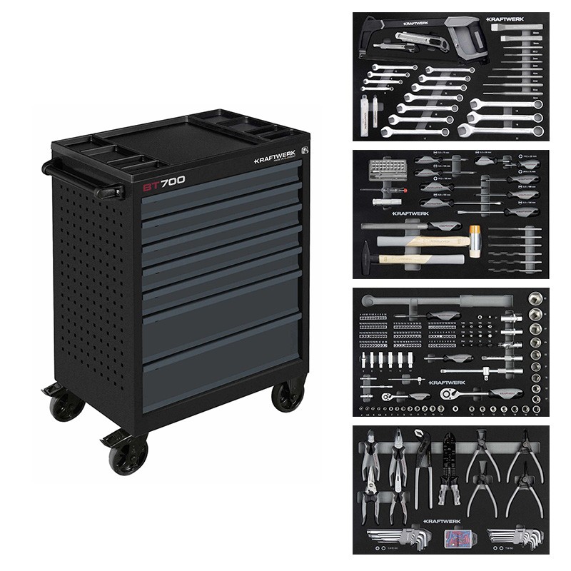 Servante d'atelier BASIC LINE BT700, 7 tiroirs, 337 pcs (deux couleurs) Kraftwerk Servante d'atelier BASIC LINE BT700, 7 tiroirs, 337 pcs (deux couleurs) Kraftwerk