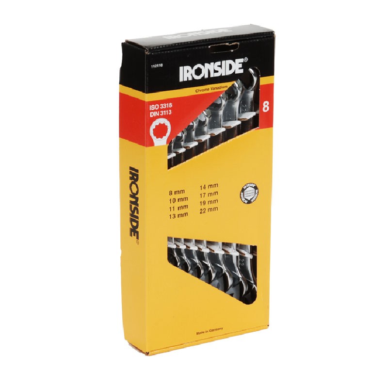 Jeu de clés mixtes 8 pièces 6-22 mm Ironside Jeu de clés mixtes 8 pièces 6-22 mm Ironside