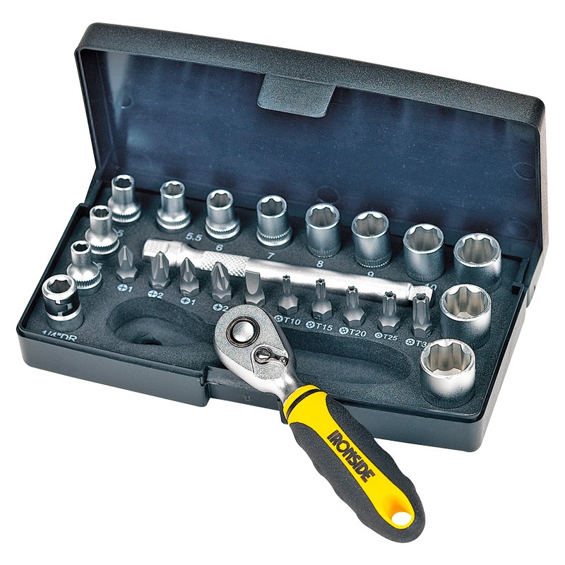 Jeu de clés à douille et embouts 1/4" 25 pièces Ironside Jeu de clés à douille et embouts 1/4" 25 pièces Ironside