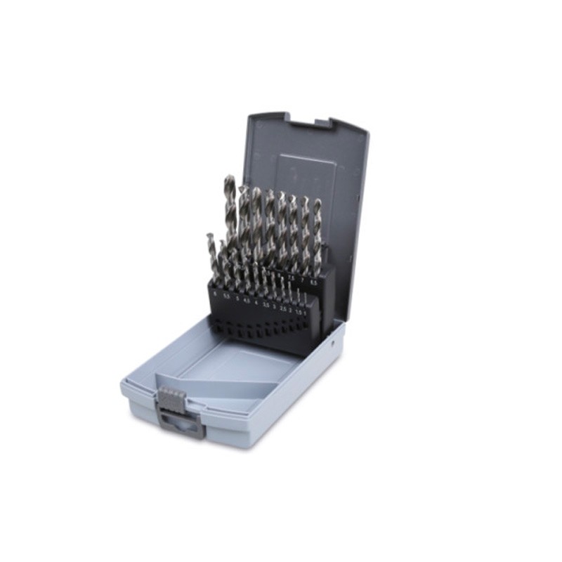 Boite de 25 forets taillés en acier HSS, rectifié poli court 1-13mm 412/SP25 Beta Boite de 25 forets taillés en acier HSS, rectifié poli court 1-13mm 412/SP25 Beta