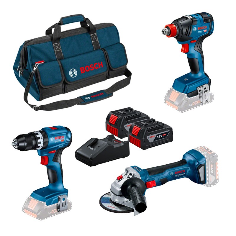 Set de 3 machines 18V + 2 Accus et chargeur + L-Boxx Bosch