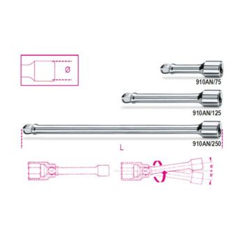 Rallonge angulaire carrés mâle et femelle 3/8" 910AN L75-250mm Beta