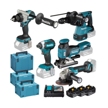 SET 5 machines LXT 18V + 3 accus 5Ah et chargeur DLX5104TJ Makita