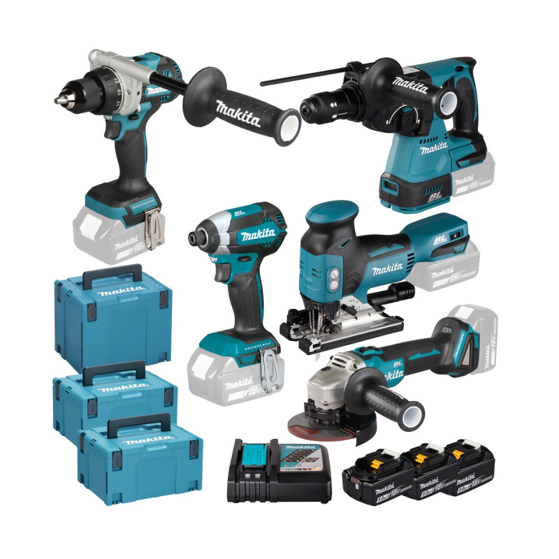 SET 5 machines LXT 18V + 3 accus 5Ah et chargeur DLX5104TJ Makita