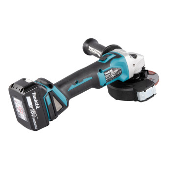 Akku-Winkelschleifer LXT 18V 125mm + 2 Akkus 5Ah und Ladegerät DGA506RTJ Makita