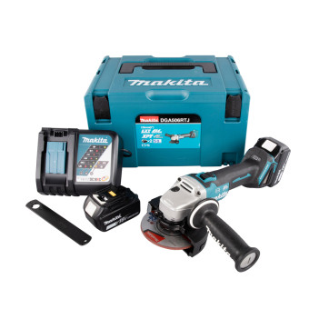Akku-Winkelschleifer LXT 18V 125mm + 2 Akkus 5Ah und Ladegerät DGA506RTJ Makita