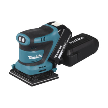 Akku-Schwingschleifer LXT 18V 112x102mm + 2 Akkus 5Ah und Ladegerät DBO480RTJ Makita