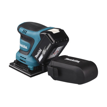 Akku-Schwingschleifer LXT 18V 112x102mm + 2 Akkus 5Ah und Ladegerät DBO480RTJ Makita