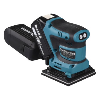Akku-Schwingschleifer LXT 18V 112x102mm + 2 Akkus 5Ah und Ladegerät DBO480RTJ Makita