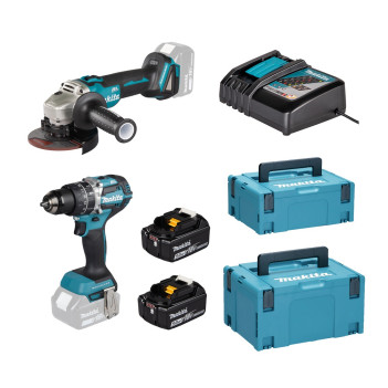 SET Perceuse frappeuse + Meuleuse angulaire 18V + 2 accus 5Ah DLX2210TJ1 Makita