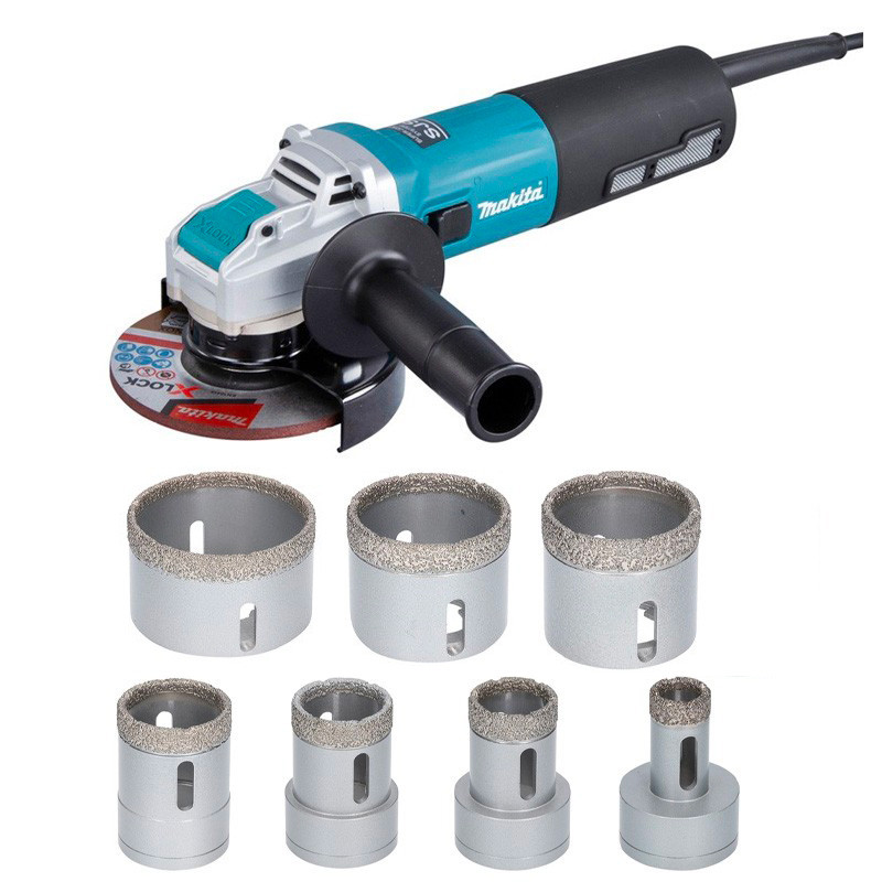 Set Schleifscheibe Ø125 mm X-LOCK Makita + Bohrkrone Bosch