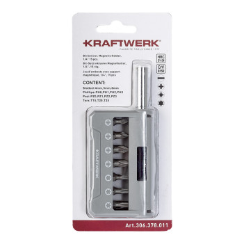 Jeu d'embouts avec porte-embouts magnétique, 1/4", 15 pcs. Kraftwerk