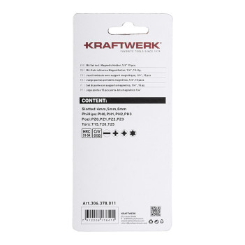 Jeu d'embouts avec porte-embouts magnétique, 1/4", 15 pcs. Kraftwerk