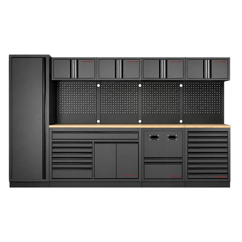 Mobilier d'atelier large 4 éléments avec panneau perforé, hêtre, Mobilio 3964T-BLK Kraftwerk