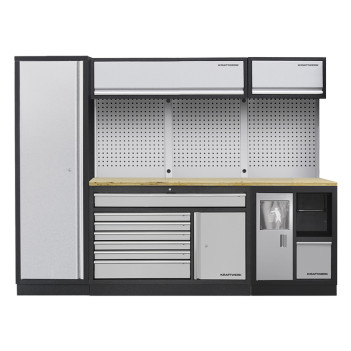 Mobilier d'atelier large 3 éléments avec panneau perforé, hêtre, Mobilio 3964S-001 Kraftwerk