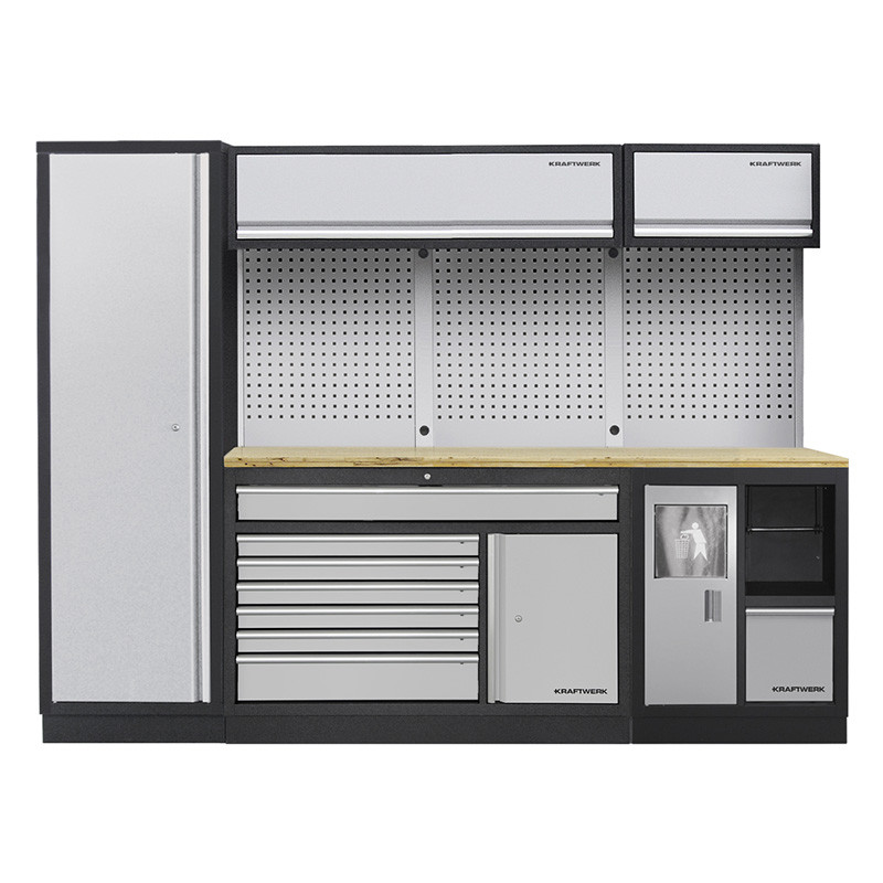 Mobilier d'atelier large 3 éléments avec panneau perforé, hêtre, Mobilio 3964S-001 Kraftwerk