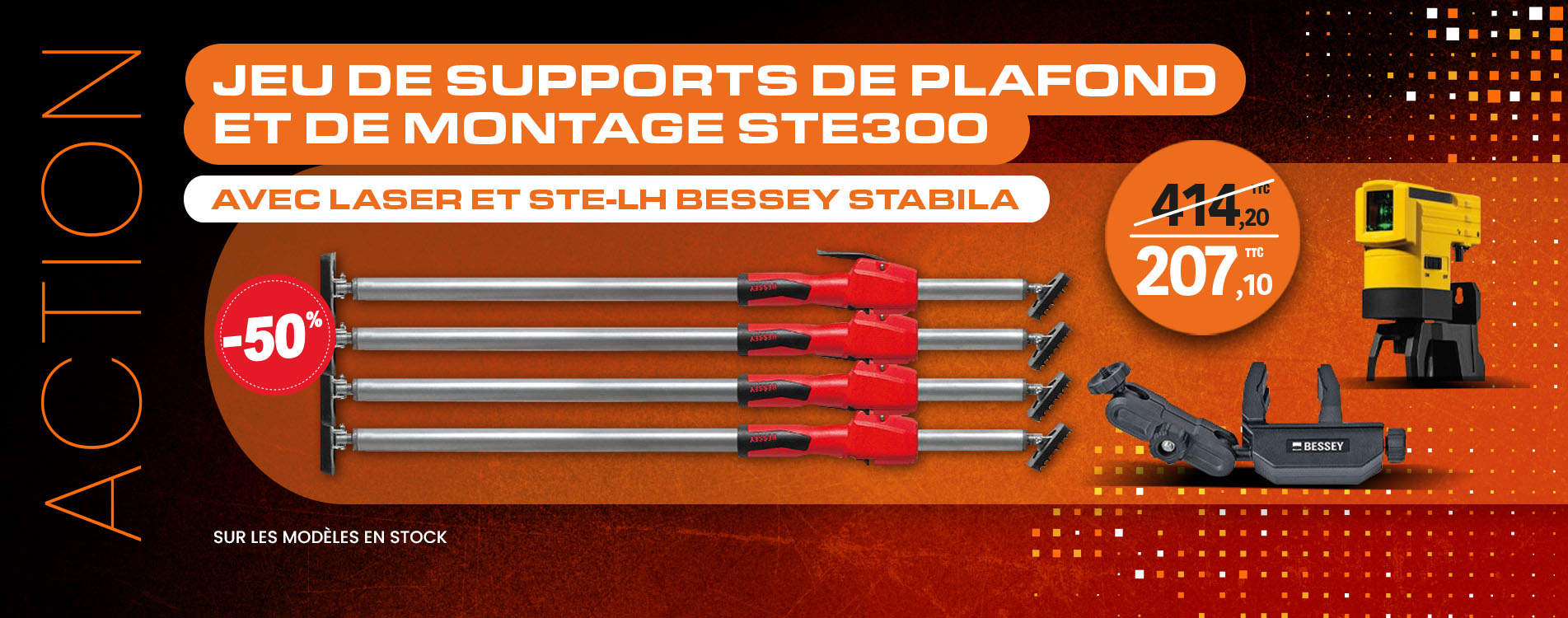 Jeu de supports de plafond et de montage STE300 avec laser et STE-LH Bessey Stabila