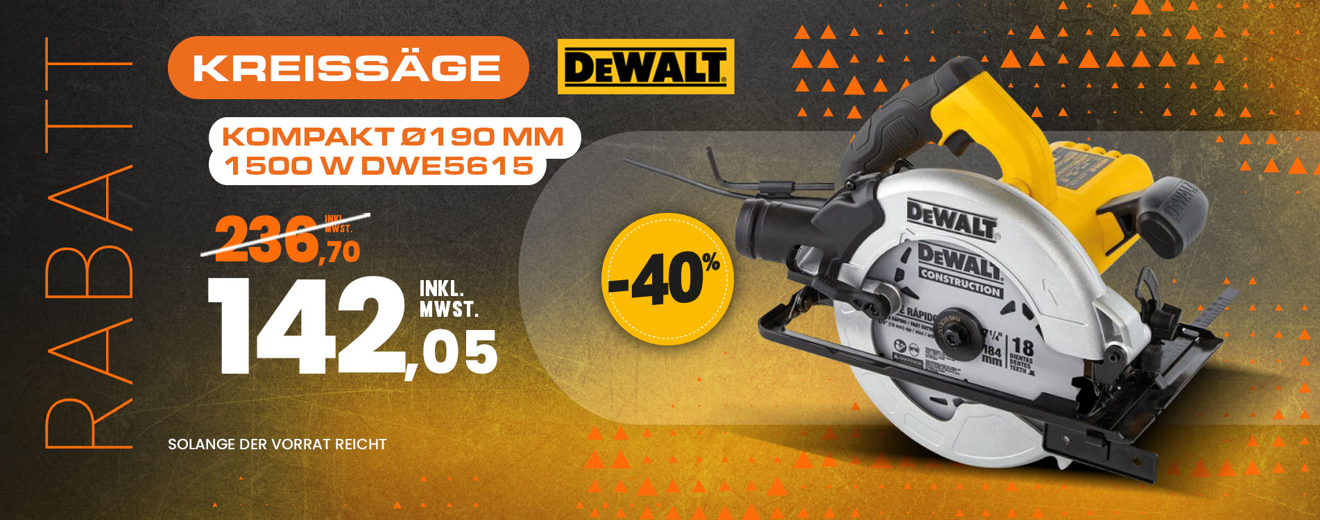 Kompakte Kreissäge Ø190 mm 1500 W DWE5615 DeWalt