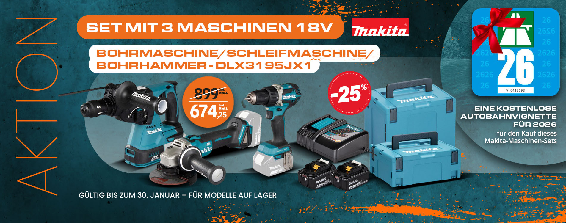 Set von 3 Maschinen 18V Bohrmaschine/Schleifmaschine/Bohrhammer DLX3195JX1 Makita