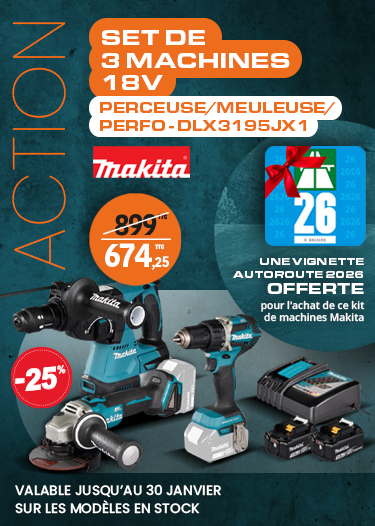 Set de 3 machines 18V Perceuse/Meuleuse/Perfo DLX3195JX1 Makita