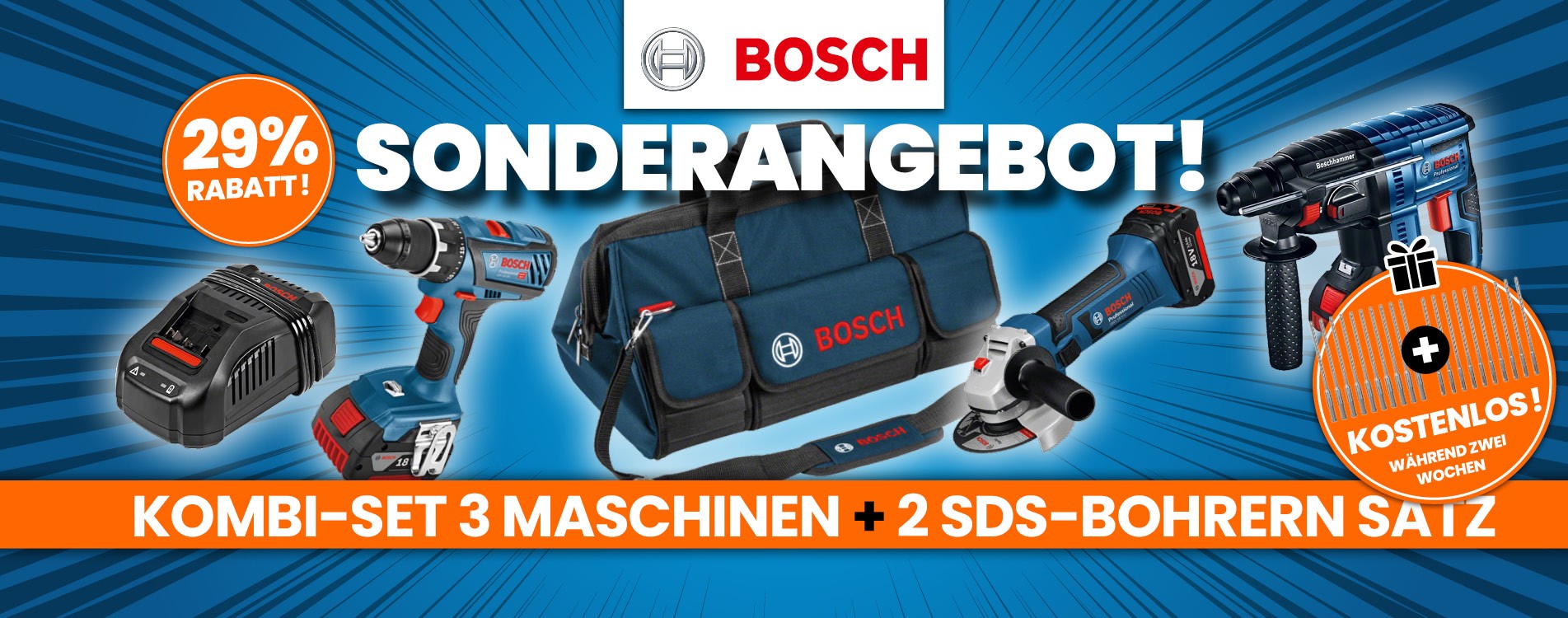 Kombi-Sets Von 3 Maschinen 18V + Batterien + Transporttasche Bosch