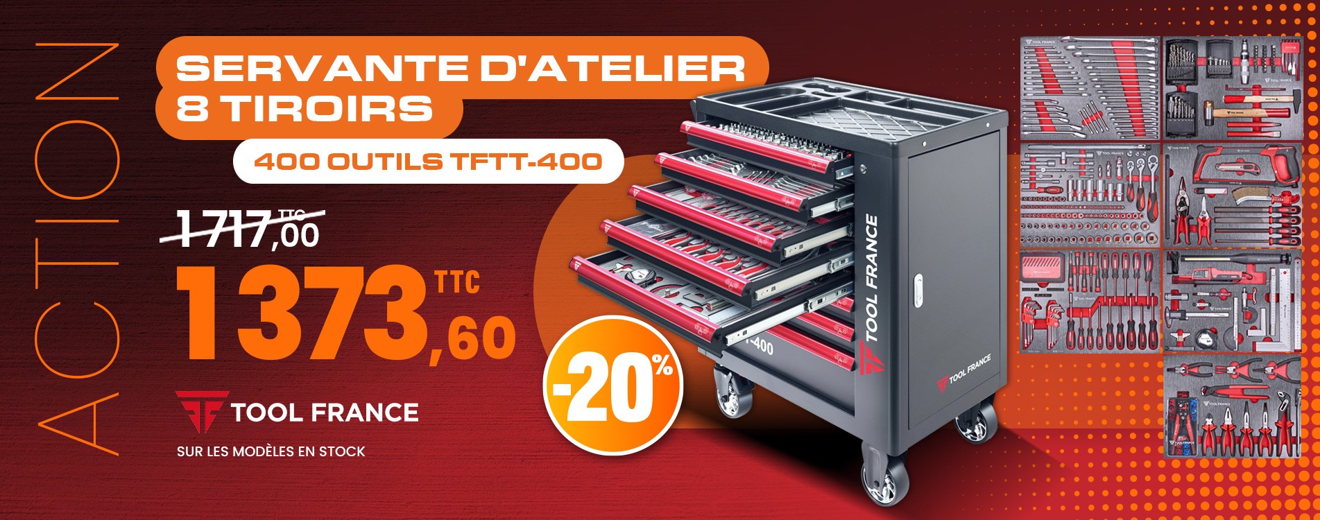 Servante d'atelier 8 tiroirs 400 outils TFTT-400 ToolFrance